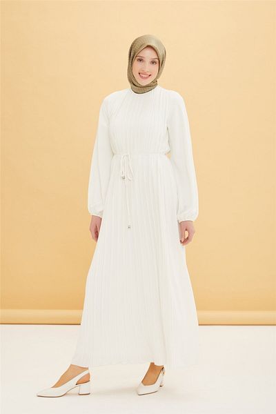 Armine Ecru Color Front Pleated Dress - 22Y9435