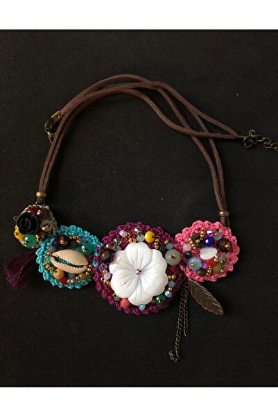 gürel Çiçek Motif El İşleme Otantik Kolye