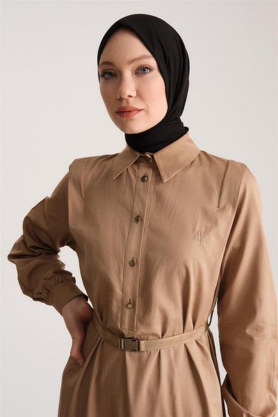 Armine Φόρεμα Camel Cotton Gabardine - Κουμπί, Μοντέλο No: 24y9807