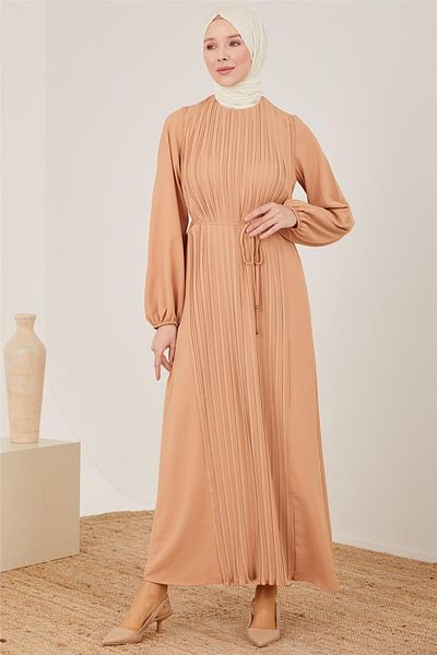 Armine Φόρεμα Camel Color με πλισέ μπροστά - 22y9435