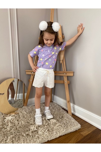 Baby Ljubav Štampano Pamuk lu Majica Cvet Vezena Beli šorti Devojčin set