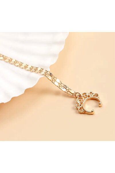 Girift Vintage Gold Zincir Detaylı Kulak Ve Burun Zinciri - Hint Hızması