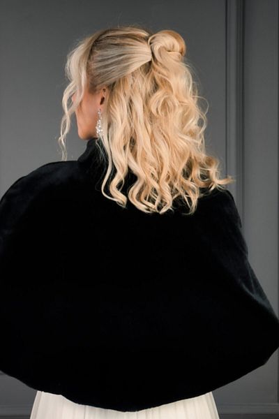 Hobigram Black Satin Bow Fur Etol Bridal Bolero