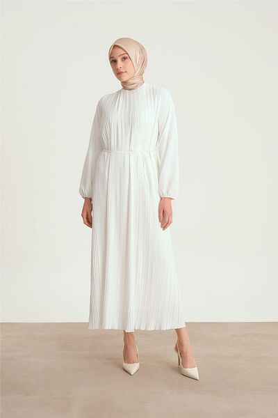 Armine Ecru Pleated Dress - 24Yd9435