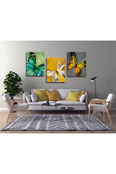 bestablo Pictură pe pânză cu fluturi colorate, 3 bucăți