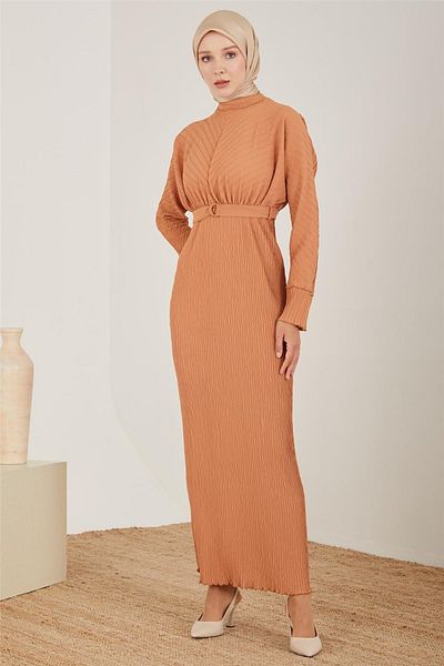 Armine Καφέ Πλισέ Φόρεμα Παραμόρφωσης - 23y9626
