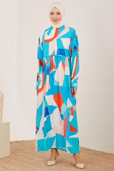 Armine Rochie albastră cu model geometric natural - 23Y9648