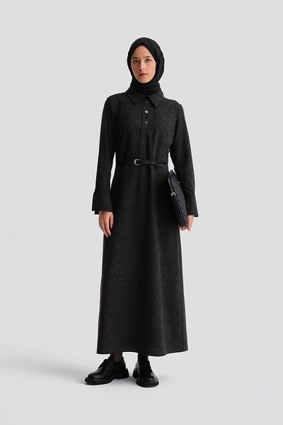 Armine Anthracite 24K9906 Model Waist Accessory Dress