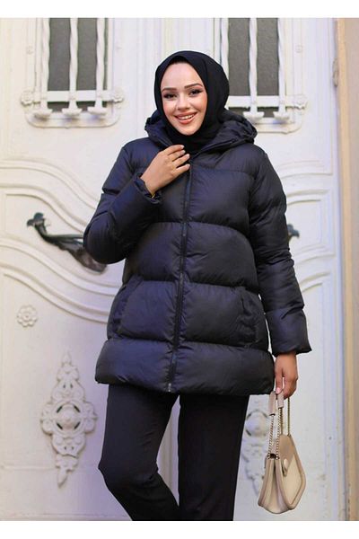 HARMAN BUTİK Women's Hooded and Front Pocket Puffer Jacket