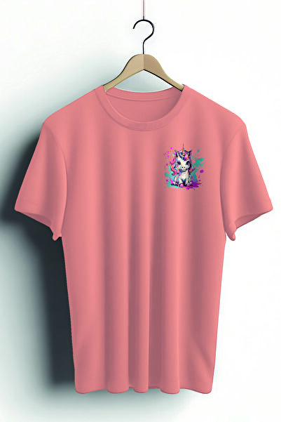 Zestia Unisex T-Shirt, Animals, Unicorn Design Printed, Regular, Salmon T-Shi...