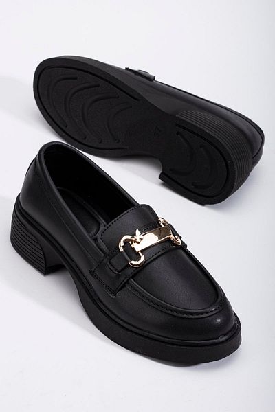 Dilimler Ayakkabı Women's Casual Shoes Black Thick Sole Butterfly Buckle