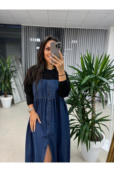caddstore Rochie de denim neagră de design