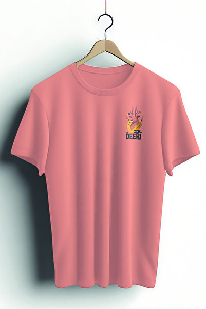 Zestia Unisex T-shirt , Oh, deer dizajn Štampano , Običan, 100% pamuk , Losos...