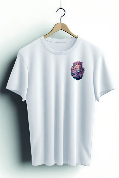 Zestia Tricou unisex, Animale, Imprimeu cu design Leu, Regular, Tricou alb Nr...