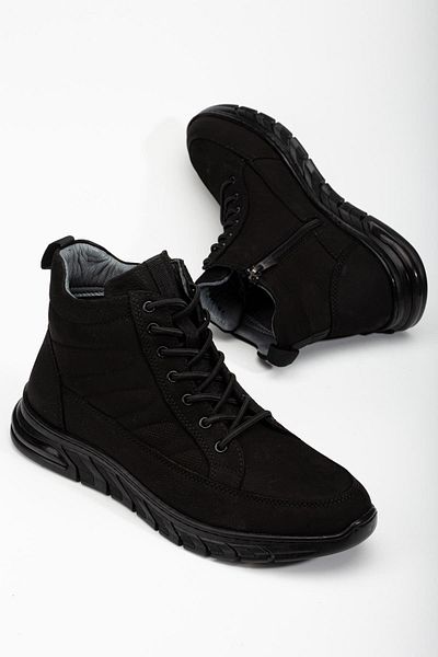 Dilimler Ayakkabı Ανδρικές μπότες Nubuck από γνήσιο δέρμα Μαύρο ελαστικό κορδόνι με στάμπα στο πλάι