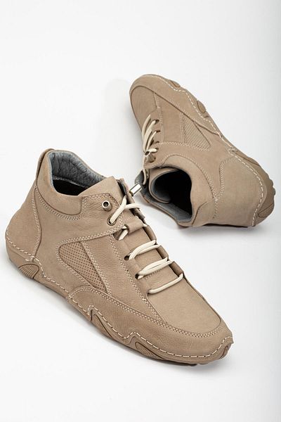 Dilimler Ayakkabı Μπεζ ανδρικές μπότες - γνήσιο δέρμα, Nubuck, ελαστικό κορδόνι, σόλα Saddle