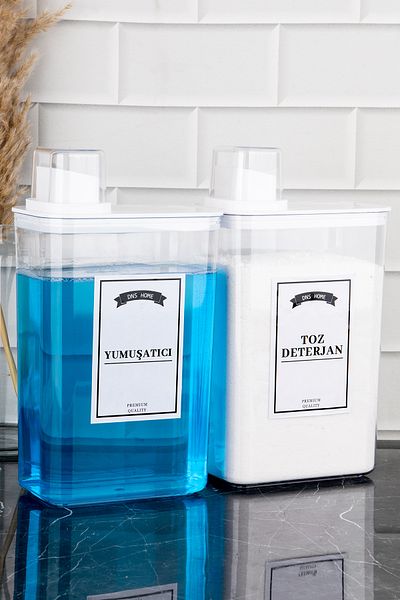 DNS HOME Set of 2 Detergent Storage Containers Detergent Holder with Self-Scale Powder and Softener Label 3000ml