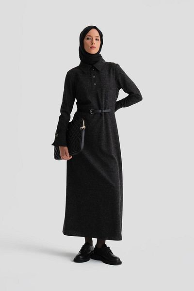 Armine Anthracite 24K9906 Model Waist Accessory Dress