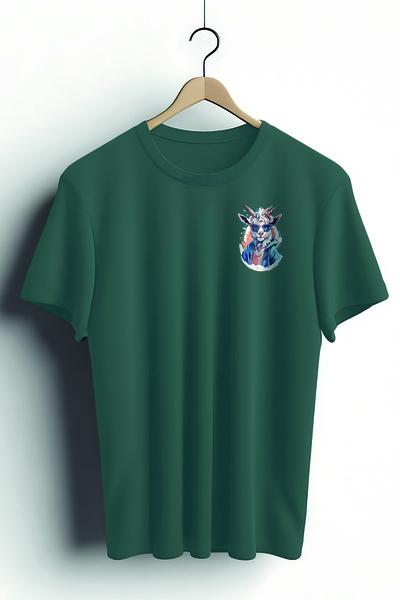 Zestia Tricou unisex, Animale, Imprimeu cu design capră, Regular, Tricou verd...