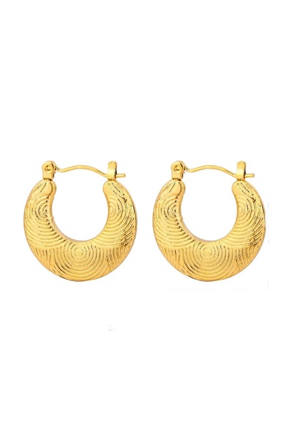 Swen Collection Desenli Gold Renkli Halka Çelik Küpe