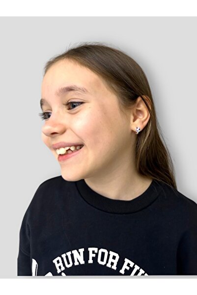 LITTLELUXE Taşlı Çiçek Motifli 925 Ayar Gümüş Çocuk Küpesi