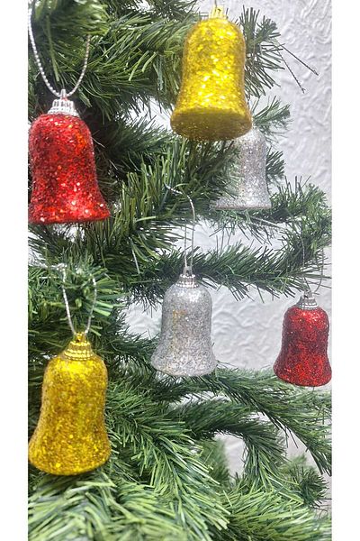 asöy Christmas Pine Tree Ornament Colorful Bell Gold Red Silver Silvery Christmas Tree Ornament Bell Ornament 6 Pieces
