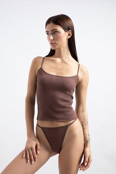 grab me Cotton Thin Strap Ribbed Brown Women's Tank Top
