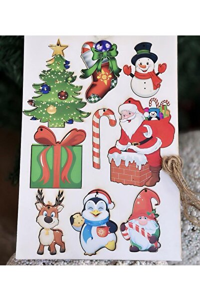 QUEEN AKSESUAR Набір з 9 дерев'яних підвісок на Різдво - Санта Клаус, Снігови...