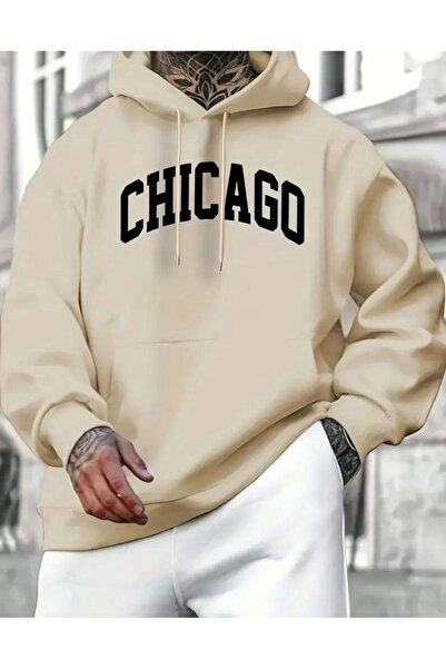 caddekombin Унисекс Чикаго принтирана 2-слойна суитшърт с качулка и джобове