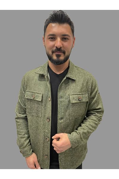 daniel milano Men's Stamp Seasonal Pocket Detailed Shirt Model Khaki Jacket