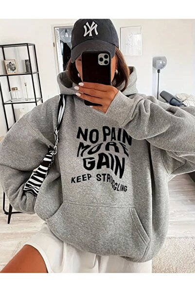 caddekombin Hanorac cu glugă, cu model No Pain, cu 2 fire, cu buzunare