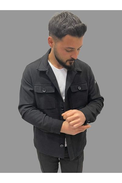 daniel milano Men's Stamp Seasonal Pocket Detailed Shirt Model Black Jacket
