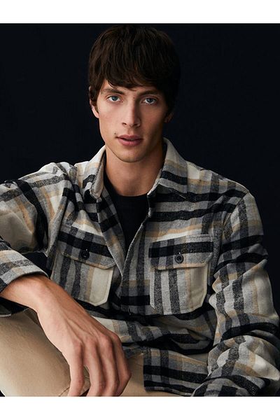 Ltb Long Sleeve Checked Cream Shirt
