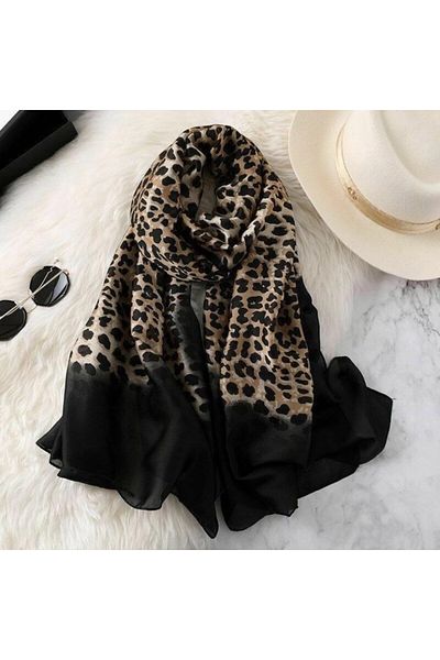 Webinay Home Brown Leopard Gradient Premium Voile Silk Shawl Leopard Pattern Shawl