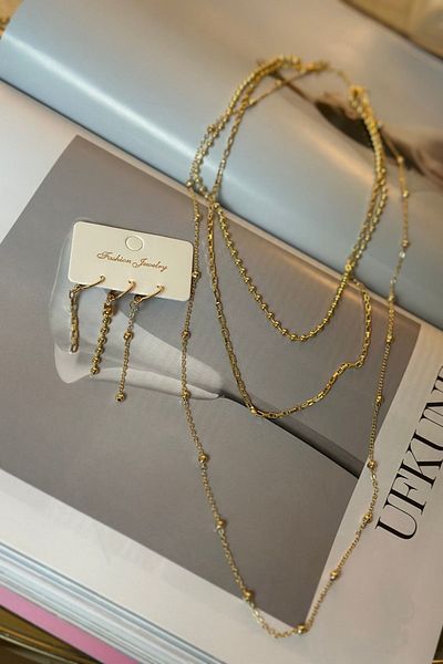 Trendy Butik Chain Necklace Bracelet Set