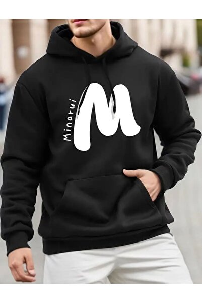 caddekombin Minarui Принтирана мека вълнена подплатена 2-слойна суитшърт с качулка и джобове