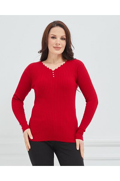 Elçelya Moda Pulover de corp din tricotaje flexibile din lycra roșu cu decolteu în V