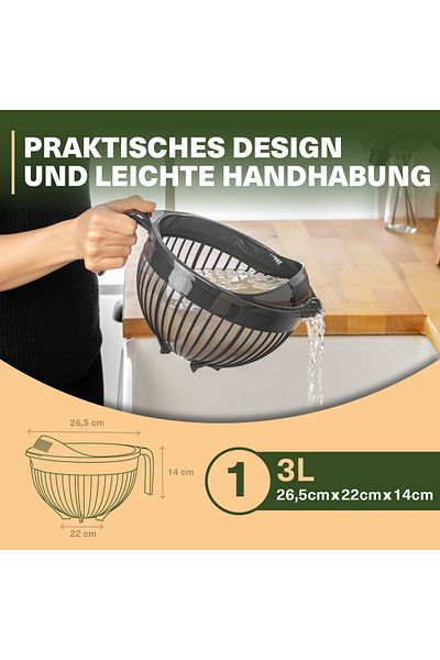 Viwares Linea Messieb – Praktisches Sieb mit Griff in Anthrazit (3 Liter)