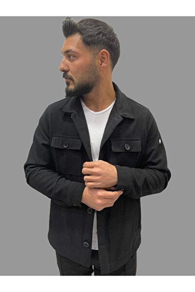 daniel milano Erkek Kaşe Mevsimlik Cep Detaylı Gömlek Modeli Siyah Ceket