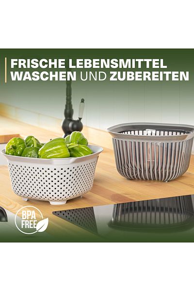 Viwares Linea Eckige Schüssel mit Sieb – Praktische Lösung zum Waschen und Aufbewahren 4LT