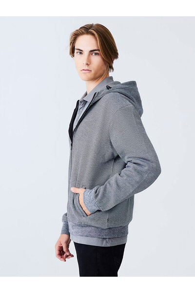Ltb Gri Sweatshırt Fermuarlı Kapüşonlu