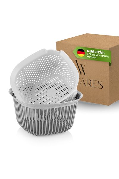 Viwares Linea Eckige Schüssel mit Sieb – Praktische Lösung zum Waschen und Aufbewahren 4LT