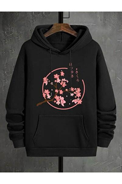 caddekombin Hanorac de buzunar cu glugă, cu 2 fire, cu model de ramuri de flori