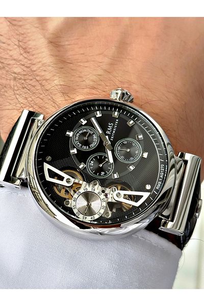 Romanson Automatic Mechanism 5 Atm Waterproof Leather Band Steel Case Men's Wristwatch 1270.01