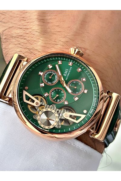 Romanson Men Wrist Watch with Automatic Mechanism 5 Atm Waterproof Leather Band Steel Case 1270.08