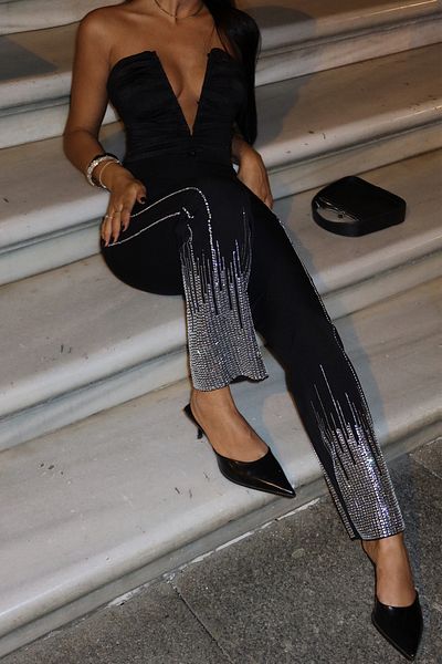 Eyyo Black Peta Stone Glitter Pants Ate-1333