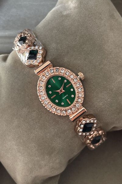 Leerybee Special Boxed Oval Women's Wristwatch with Stones Metal Band Christmas Birthday Valentine's Day Gift