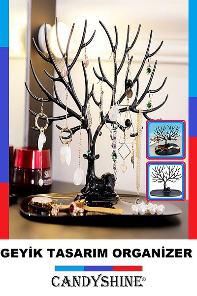Zeki Karga Black Deer Design Jewelry Stand Ring Earrings Jewellery Organizer