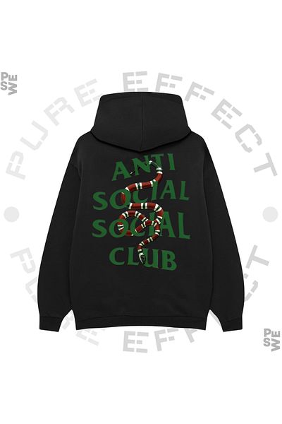 PURE EFFECT ANTI SOCIAL SOCIAL CLUB - Oversize Unisex Neses Alan 100% βαμβακερό φούτερ Hoodie - Snake printed