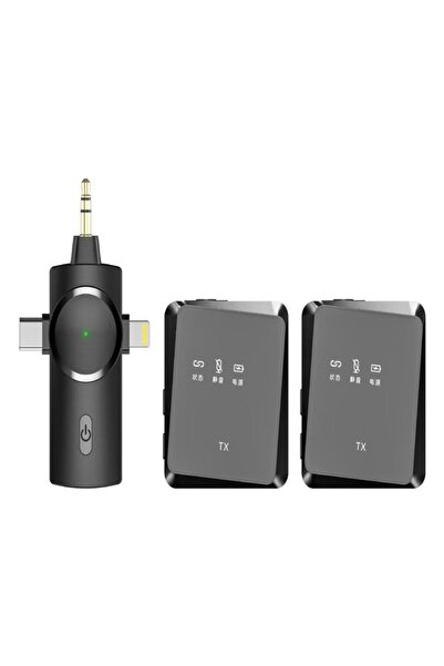 ULTRATEKNO 3.5mm Jack + Type-C + iPhone Girişli İkili Kablosuz Yaka Mikrofonu 3in1 Kamera PC Android iOS Uyumlu